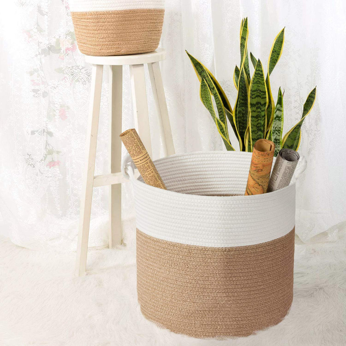 Wicker basket blanket discount storage