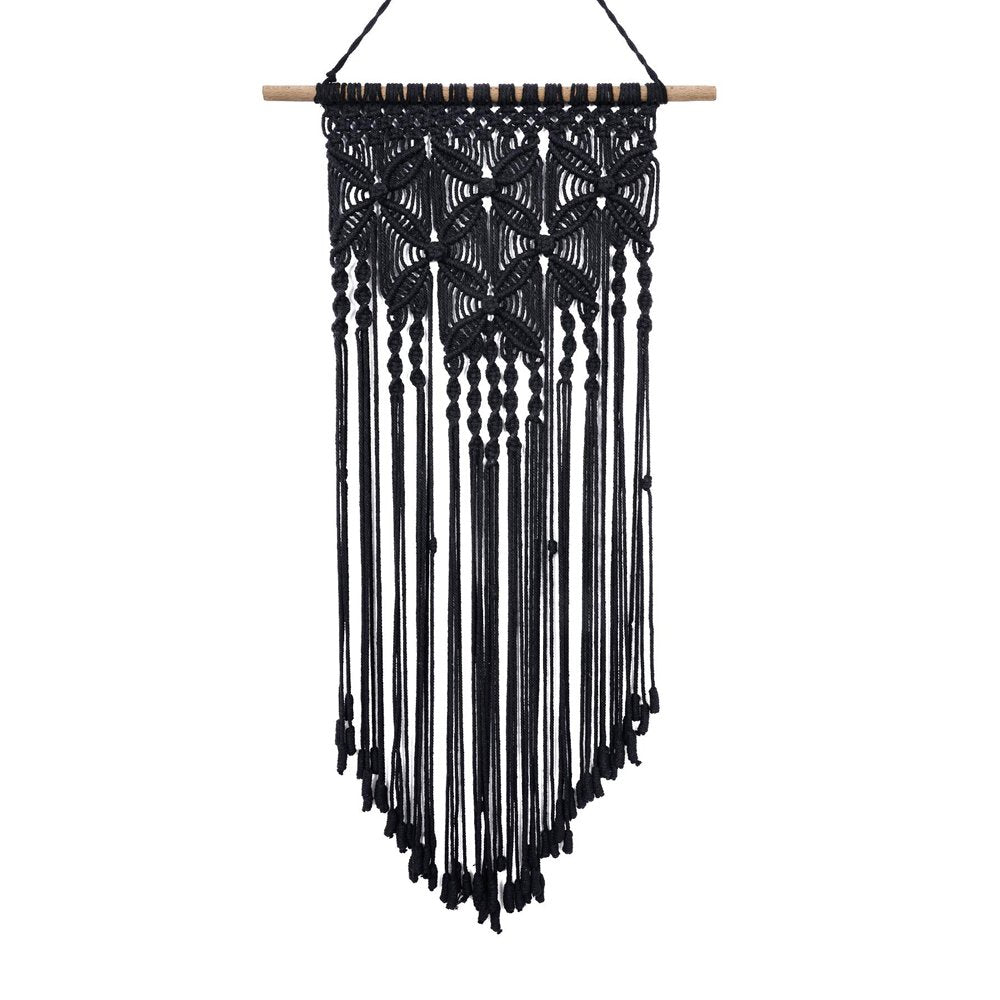 Black Macrame Wall Hanging Woven Boho Decor Handmade Home Art Decoration