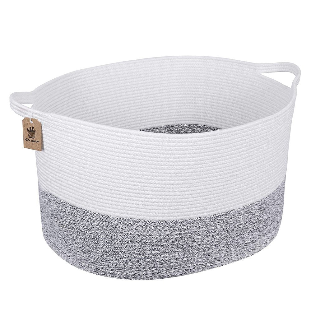 Bedroom Basket 3XL Woven Rope Storage Bin Box for Home Organizer Grey White