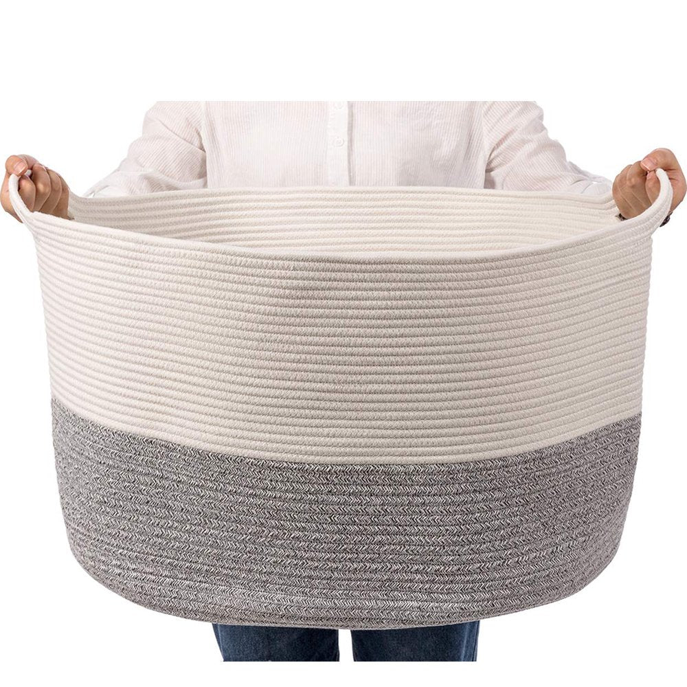XXXL Gray Bathroom Storage Baskets Woven Rope Basket with Handles Clothes  Hamper