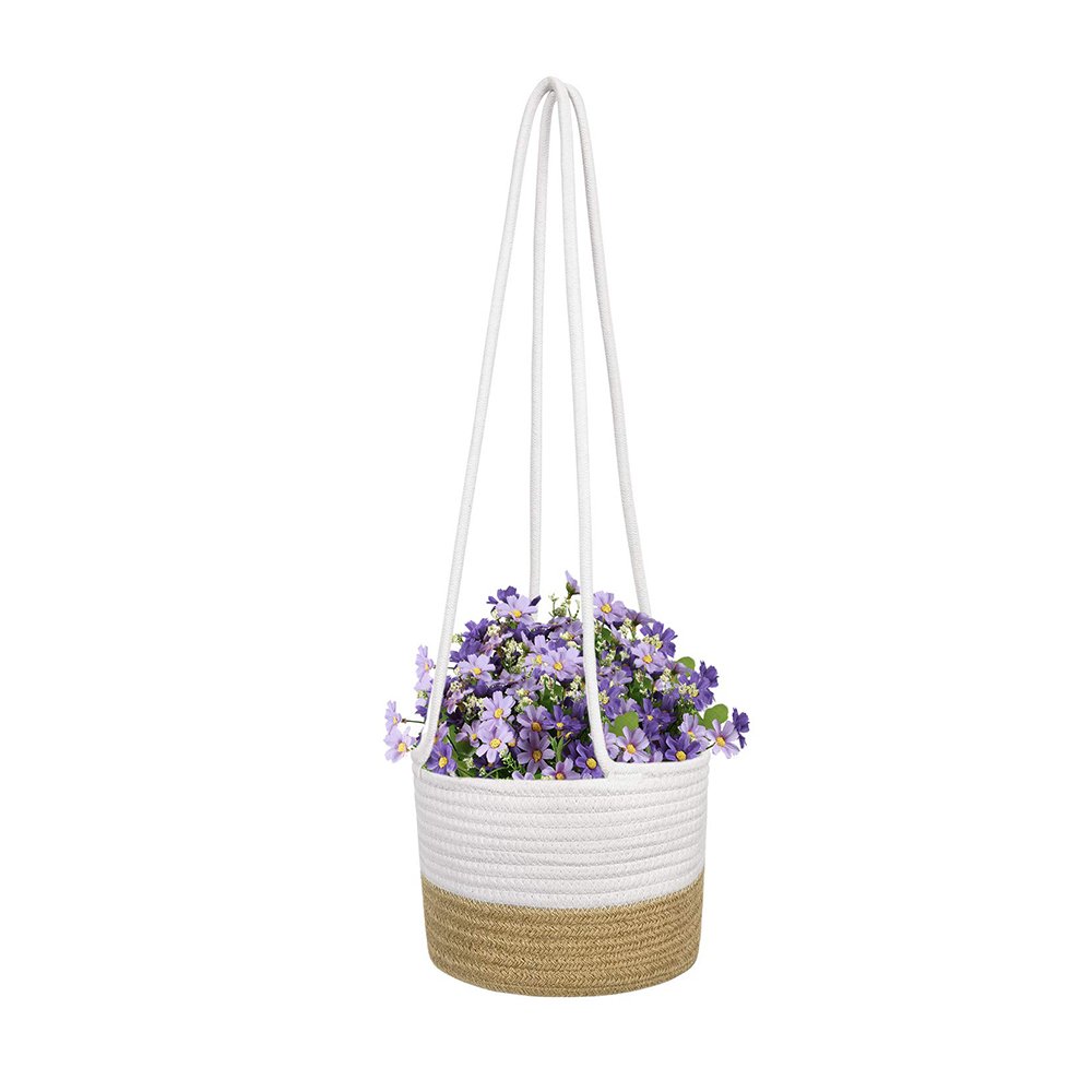 Plant Pot Basket Cover For Flowers and Plants - Jute & White